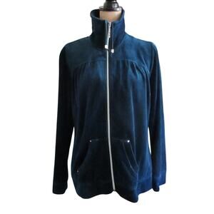 Chicos Zenergy Jacket Size L 12/14 Dark Teal Velour Zip Rhinestone Trim Sporty